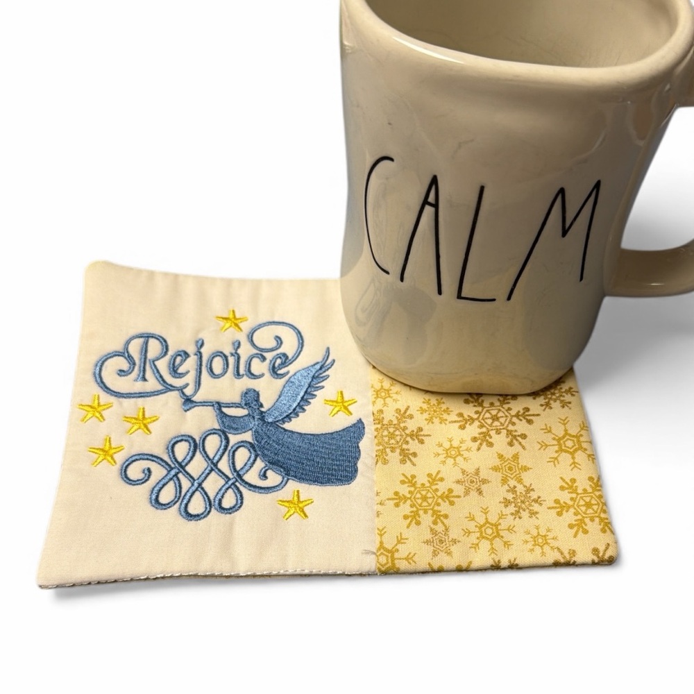 Hand Crafted Mug Rug Coaster Embroidered Cotton Fabric Padded Absorbs Liquid - Picture 3 of 7
